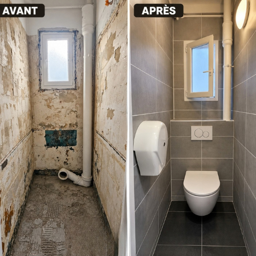 Rénovation de sanitaires avant après par BATIM TRAVAUX